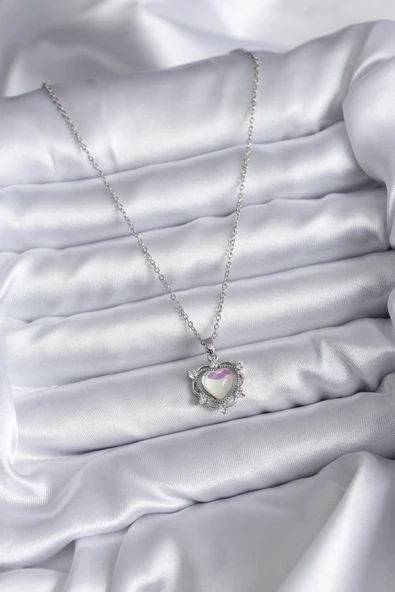 Zincir Gümüş Renk Kalp Model Kadın Kolye - EBJ241109W28989 - Resim 2