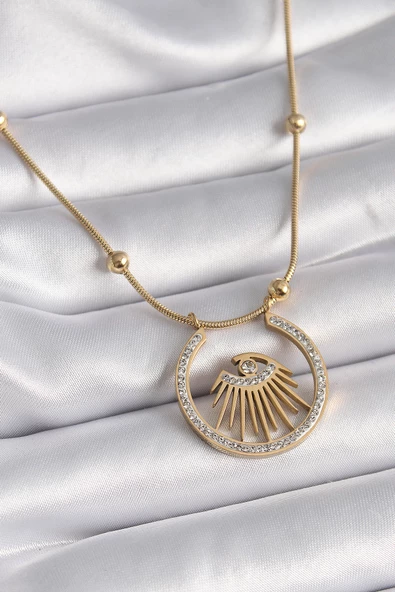 Gold Renk Zirkon Taşlı Göz Model Kadın Kolye - EBJ241109W28930 ürün görseli