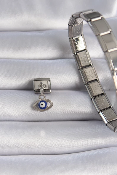 Gümüş Renk Sallantılı Göz Figür Nazar Boncuk Detay Nomination Charm - EBJ241109W29019 - Resim 2