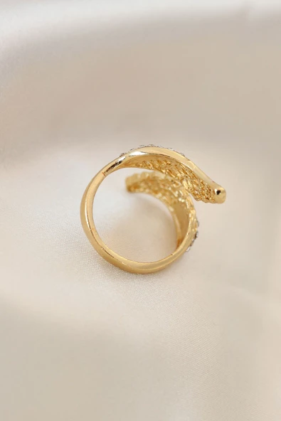 Ayarlamalı Gold Renk Metal Zirkon Taşlı Kanat Yüzük - EBJ241109W28919 - Resim 2