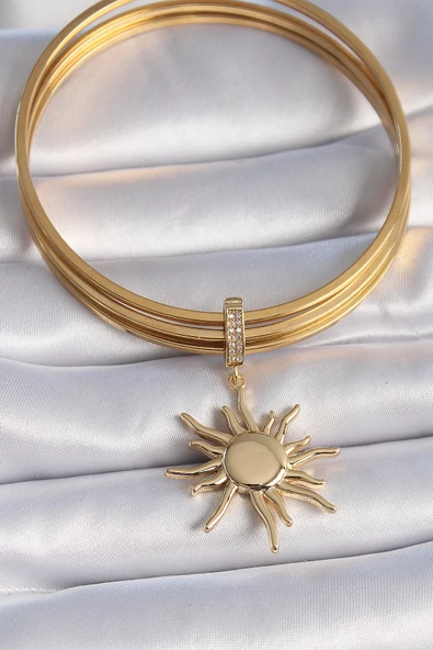 Gold Renk Zirkon Taş Detaylı Güneş Model Ajda Charm - EBJ241109W28978 - Resim 2