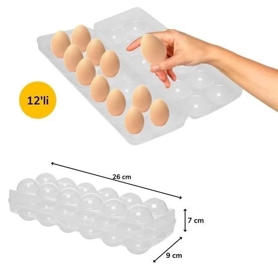 12li Şeffaf Kapaklı Kilitli Yumurta Saklama Kabı Kutusu Aparatı - 3
