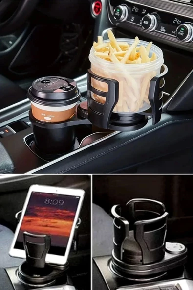 Araç İçi 360 Derece Dönen 2'li Bardaklıklı Açılarak Ayarlanabilir Bardak Tutucu Aparat - 7