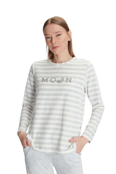 Anıl Kadın Gri Uzun Kol Pijama Takım 11256 - Resim 3