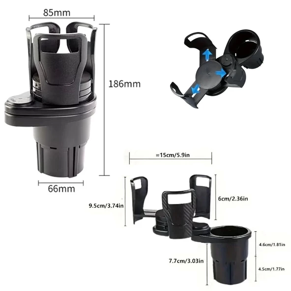 Araç İçi 360 Derece Dönen 2'li Bardaklıklı Açılarak Ayarlanabilir Bardak Tutucu Aparat - 5