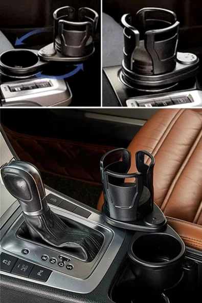 Araç İçi 360 Derece Dönen 2'li Bardaklıklı Açılarak Ayarlanabilir Bardak Tutucu Aparat - 8