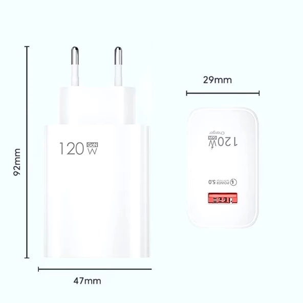 120w Usb Hızlı Type C Uçlu Kablolu Şarj Aleti - 5