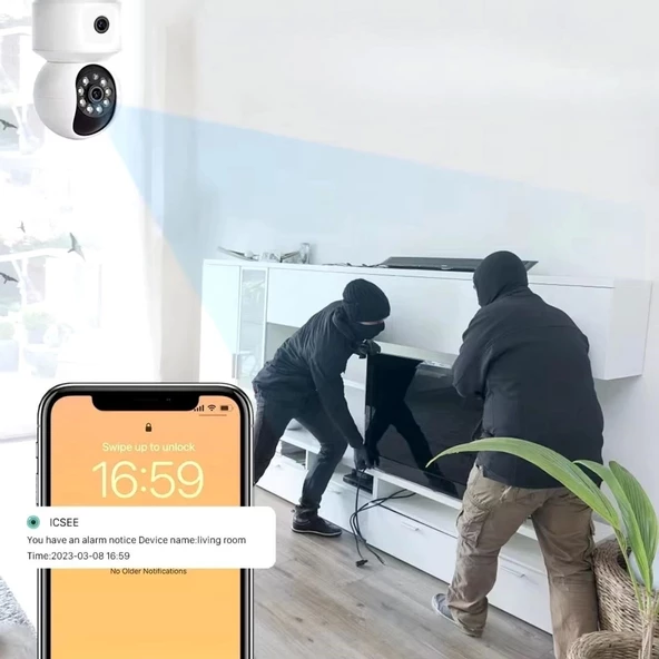 Çift Kameralı Wifi Bağlantılı Gece Görüşlü Ev Tipi Güvenlik Kamerası - 2