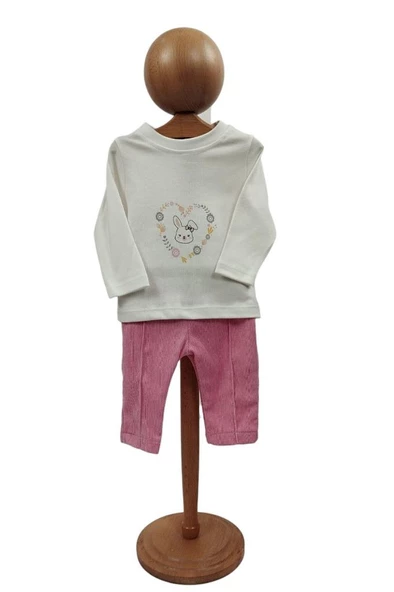 Kız Bebek Takım Yünlü Ekose Ceket Sweat Fitilli Pantolon - 3