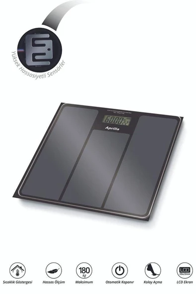 Aprilla Abs-1033 Yüksek Hassasiyetli Dijital Siyah Banyo Baskülü
