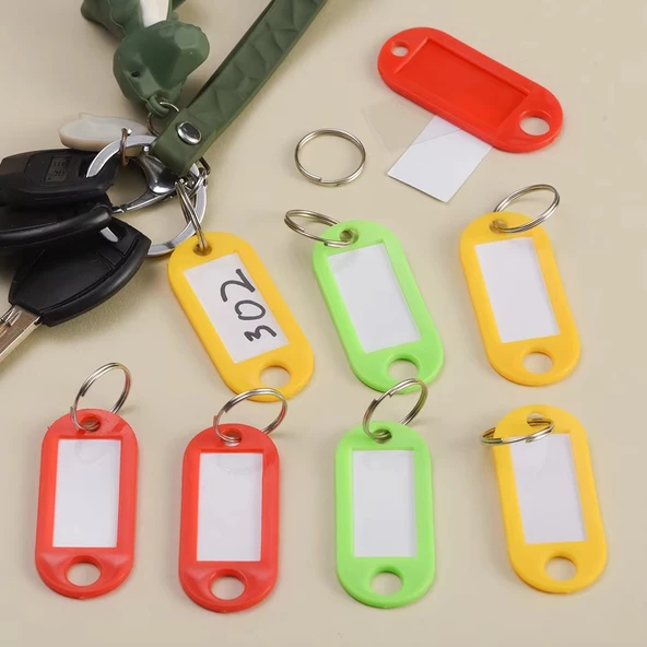 Plastik İsim Yazılabilen Karışık Renk 10 adet Anahtarlık (5cmx2cm) - 4
