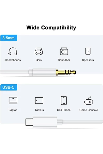 Type-c To 3.5 mm Aux Audio Kablo Araç İçi Uyumlu Aux Kablosu Araç İçi Dönüştürücü - 3