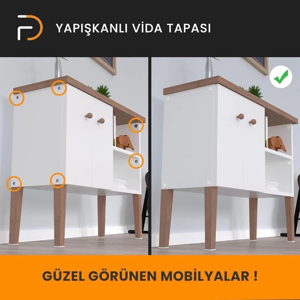 Furndiy Kendinden Yapışkanlı Vida Tapası Beyaz 15 mm Yuvarlak 78 Parça - 3