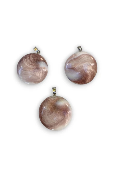 Yuvarlak Kesim Yılancık Taşı Büyük Boy Kolye Operculum 320-3 - 5