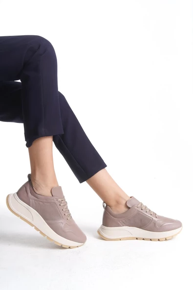 Kadın Hakiki Deri Renkli Sneaker Kalın Taban Bağcıklı Rahat Günlük Spor Ayakkabı Sneaker - 5
