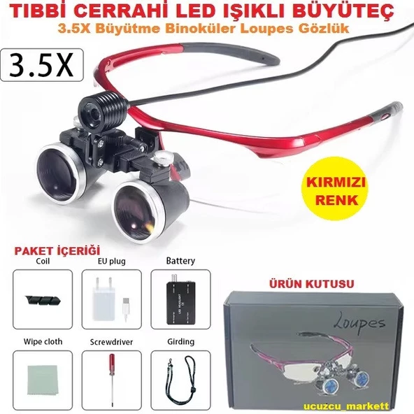 TIBBİ CERRAHİ LED IŞIKLI BÜYÜTEÇ (3.5X Büyütme Binoküler Loupes Gözlük)