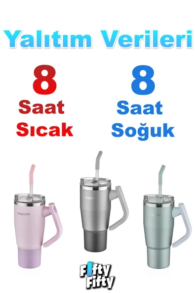 Vagonlife Tumbler Cup 0.94ML/34oz Pipetli/Rahat İçim Vakumlu Paslanmaz Çelik Termos-FFVGN1007-950ML - 11