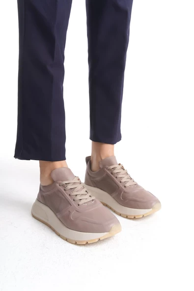 Kadın Hakiki Deri Renkli Sneaker Kalın Taban Bağcıklı Rahat Günlük Spor Ayakkabı Sneaker - 6