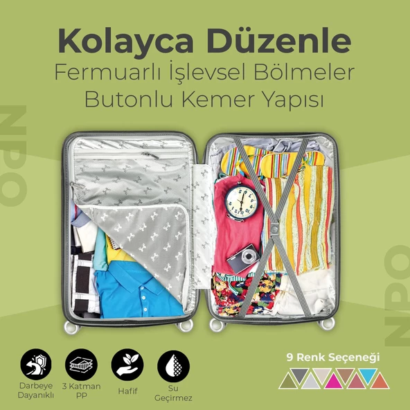 NPO Diamond PP(Polipropilen) Büyük ve Orta Boy 2'li Kırılmaz Valiz Seti-Siyah - 4