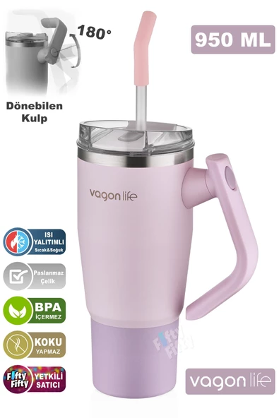 Vagonlife Tumbler Cup 0.94ML/34oz Pipetli/Rahat İçim Vakumlu Paslanmaz Çelik Termos-FFVGN1007-950ML - 7