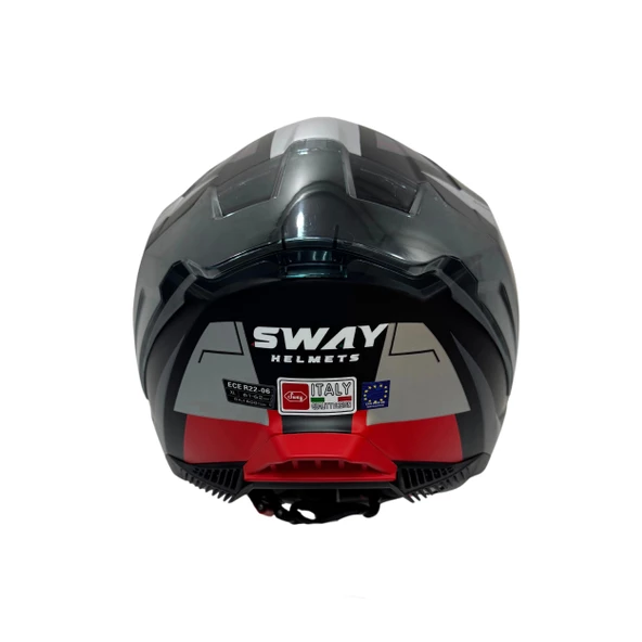KASK SWAY SW 865 TITAN Black White Red GÜNEŞ GÖZLÜKLÜ - Resim 5