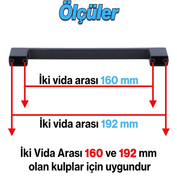 Gölcük 192 mm (SERT PLASTİK) 5 ADET Siyah Mobilya Çekmece Mutfak Dolap Dolabı Kulpu Kulbu Kulpları - 9