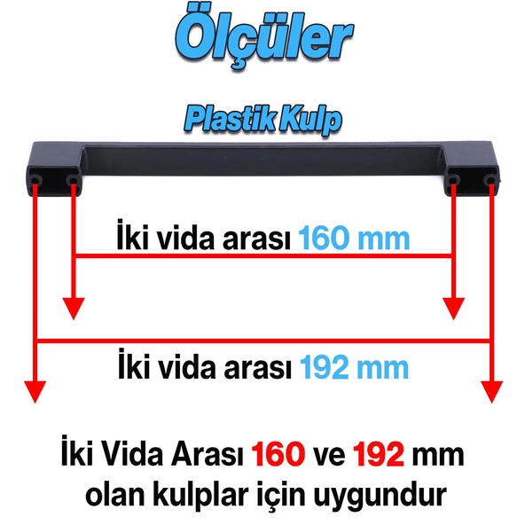 Gölcük 192 mm (SERT PLASTİK) 5 ADET Siyah Mobilya Çekmece Mutfak Dolap Dolabı Kulpu Kulbu Kulpları - 2