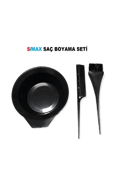 Smax Saç Boyama Seti 3 Parça Siyah -boya Kabı Fırça Tarak - 1