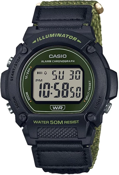 Casio W-219HB-3AVDF Sportif Tasarım Alarm ve Kronometre Özellikli 5 ATM Suya Dayanıklı Nato Kayış Yeşil Erkek Kol Saati