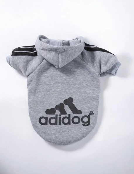 Gri Adidog Kapşonlu Sweatshirt Köpek Kazağı - 4