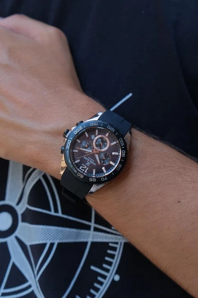 Daniel Klein DKE.1.13742-6 Exclusive Tüm Fonksiyonlar Aktif Silikon Kordonlu Farklı Renk Seçenekli Çelik Kaplama Erkek Kol Saati(Siyah-Bakır) - Resim 3