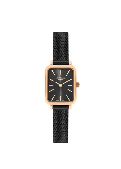 Lee Cooper LC07815.450 Dikdörtgen 6 Renk Hasır Kordon Kadın Kol Saati (Altın-Siyah)