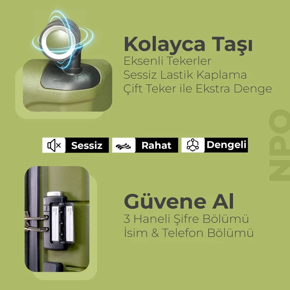 NPO Diamond PP(Polipropilen) Küçük ve Orta Boy 2'li Kırılmaz Valiz Seti-Siyah - 5