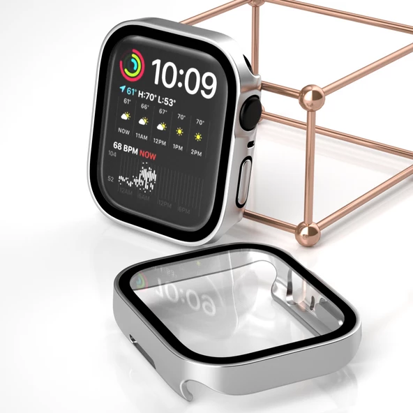 Apple Watch 6 7 8 9 44mm 45mm Uyumlu Rubber Kasa Ekran Koruyucu 360 Kılıf Kapak - 6