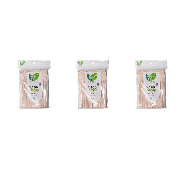 Roll-Up Doğaya Dönüş Ekolojik Doğal Doğa Dostu %100 Ahşap Çatal - 16 Cm. - 50'li 3 Paket