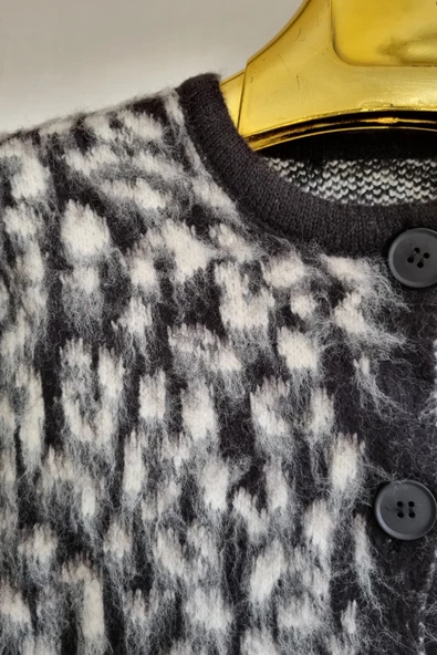 Kadın Şardonlu Leopar Desenli Kısa Sakallı Triko Hırka - 4