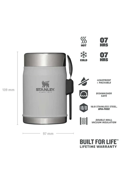Stanley Klasik Paslanmaz Çelik Yemek Termosu Kaşıklı 0,40 lt Koyu Beyaz - 4