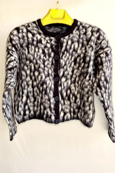 Kadın Şardonlu Leopar Desenli Kısa Sakallı Triko Hırka - 2