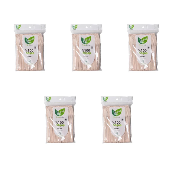 Roll-Up Doğaya Dönüş Ekolojik Doğal Doğa Dostu %100 Ahşap Çatal - 16 Cm. - 50'li 5 Paket