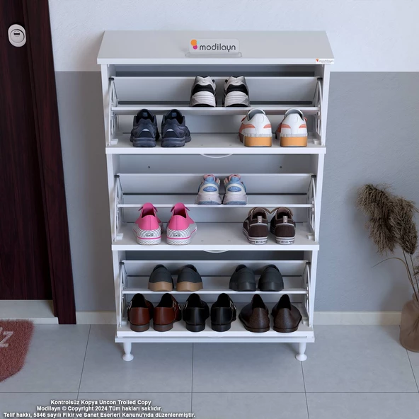 Modilayn VARBİ Kapı Önü 72 x 127 x 25,5 cm’ lik 3 Düşer Kapak 6 Göz Raf Bölmeli Ayakkabılık - 4