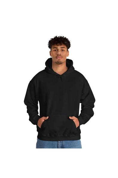 Baskısız Siyah Sweatshirt Premium Kumaş , Cepli Kapüşonlu Hoodie- swt0001 - Siyah