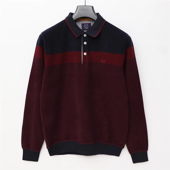 Erkek Uzun Kol Polo Yaka Sweat - CZT-103 - Lacivert - Bordo