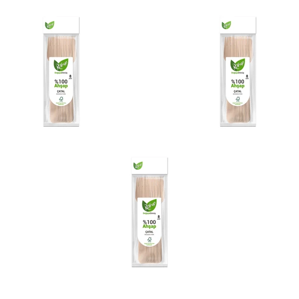 Roll-Up Doğaya Dönüş Ekolojik Doğal Doğa Dostu %100 Ahşap Çatal - 16 Cm. - 8'li 3 Paket ürün görseli