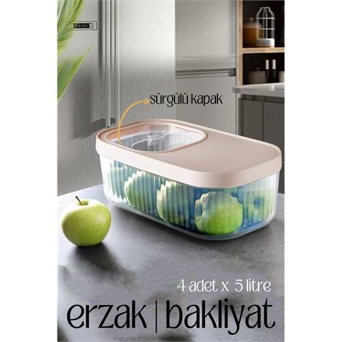 MultiBox Erzak Bakliyat Kutusu Sürgülü Kapak 5 Litre 4 ADET