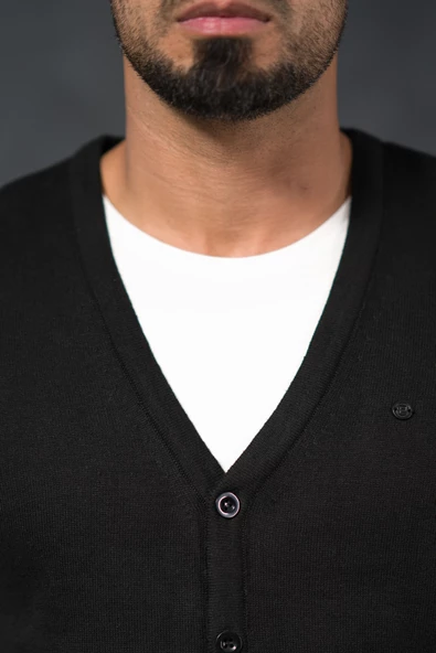 Regular Fit V Yaka Düğmeli Pamuklu Basic Erkek Hırka - 7