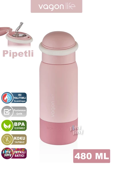 Vagonlife 480 ML Çocuk Pipetli Paslanmaz Çelik Termos/Su Matarası-FFVGN1006-480ML - 10