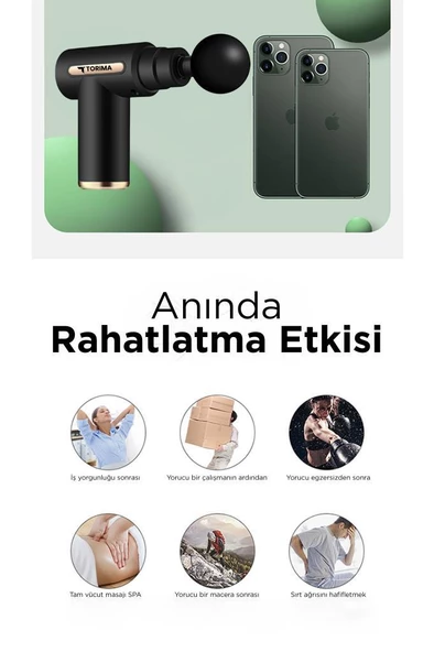 Torima BX-720 Siyah Darbeli Titreşimli Şarjlı Sporcu Masaj Tabancası Masaj Aleti Kas Egzersiz Aleti - 3