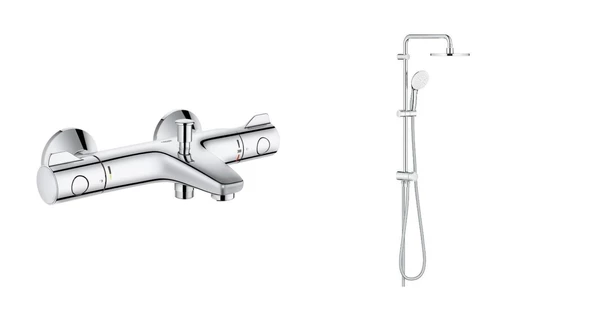 Grohe Duş Seti (Tepe Duşlu Sürgü + Termostatik Batarya) - 27389003SET2 - 1