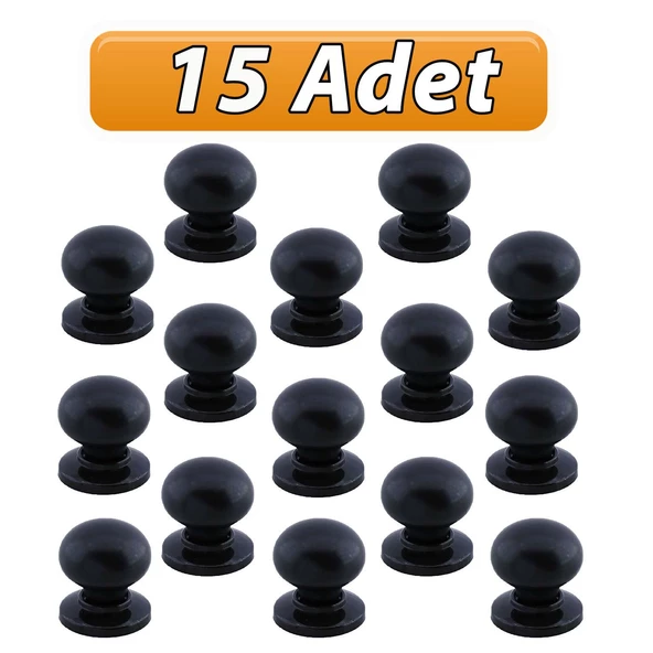 15 Adet Petunya Kulp Siyah Polimer Düğme Kulp Siyah Tablalı Mobilya Mutfak Dolabı Çekmece Kulbu Kulpları ürün görseli 1