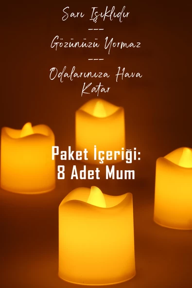 8 Adet Mat Beyaz Mini Led Mum Seti Pilli Dumansız Alevli Ledli Dekoratif Yapay Mum Dekor Işığı - 3